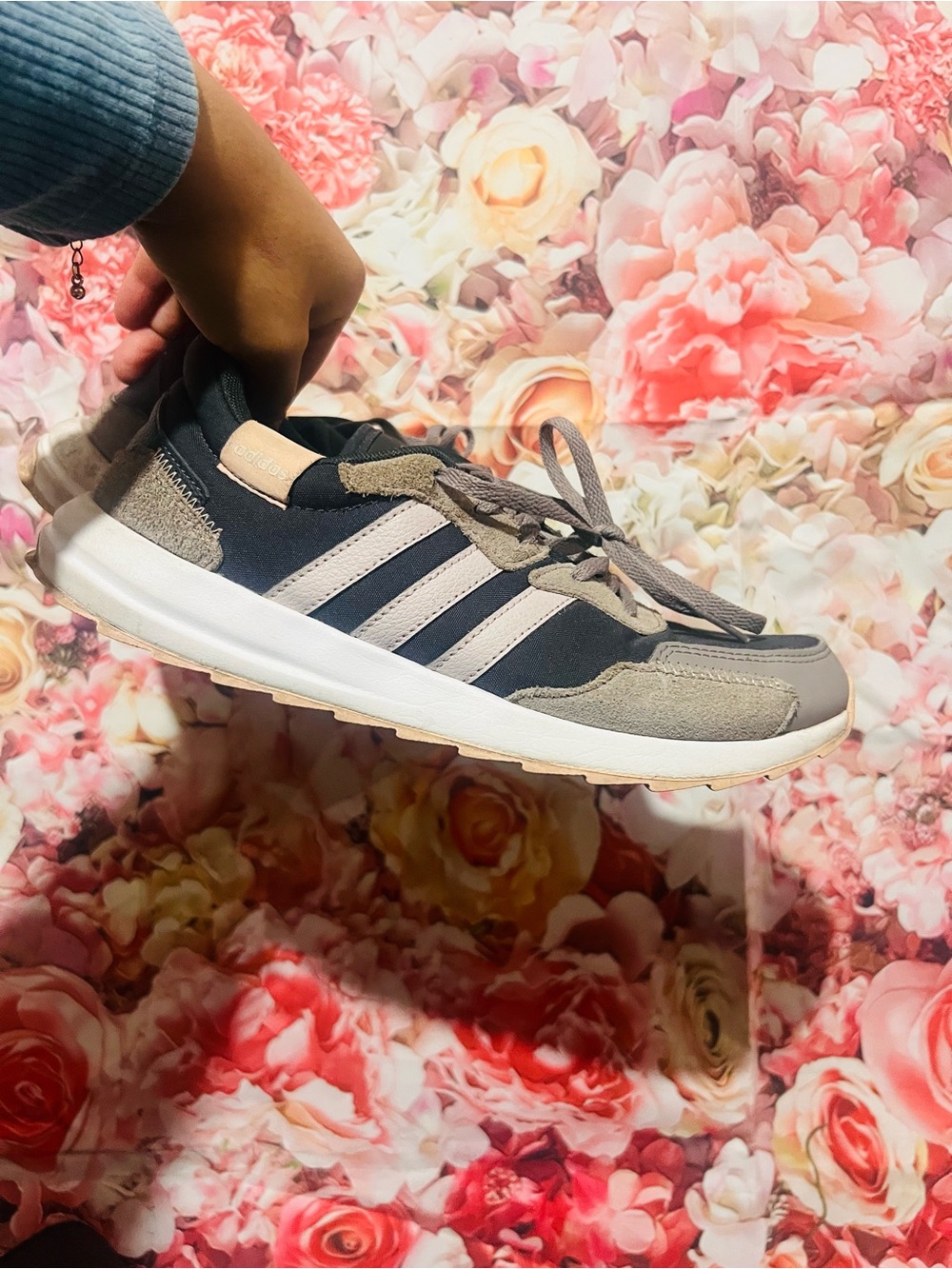 adidas Women's Navy and Gray Retro Runner Sneakers